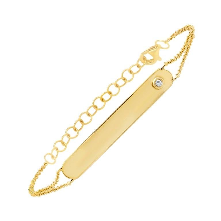 Rachel Koen Round Cut Diamond Plate Bracelet 14K Yellow Gold 0.02Cttw For Sale