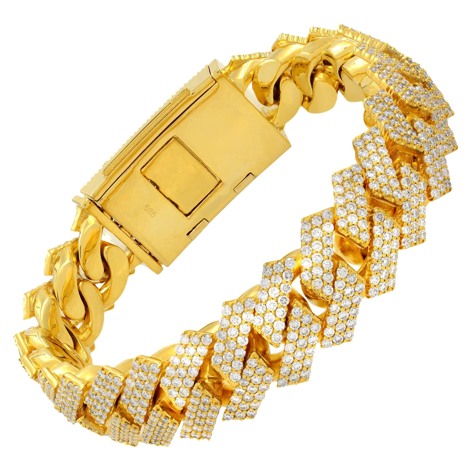 Rachel Koen 14 Karat Yellow Gold Diamond Cuban Link Bracelet 16.50 Carat For Sale