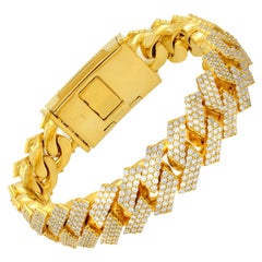 Used Rachel Koen 14 Karat Yellow Gold Diamond Cuban Link Bracelet 16.50 Carat