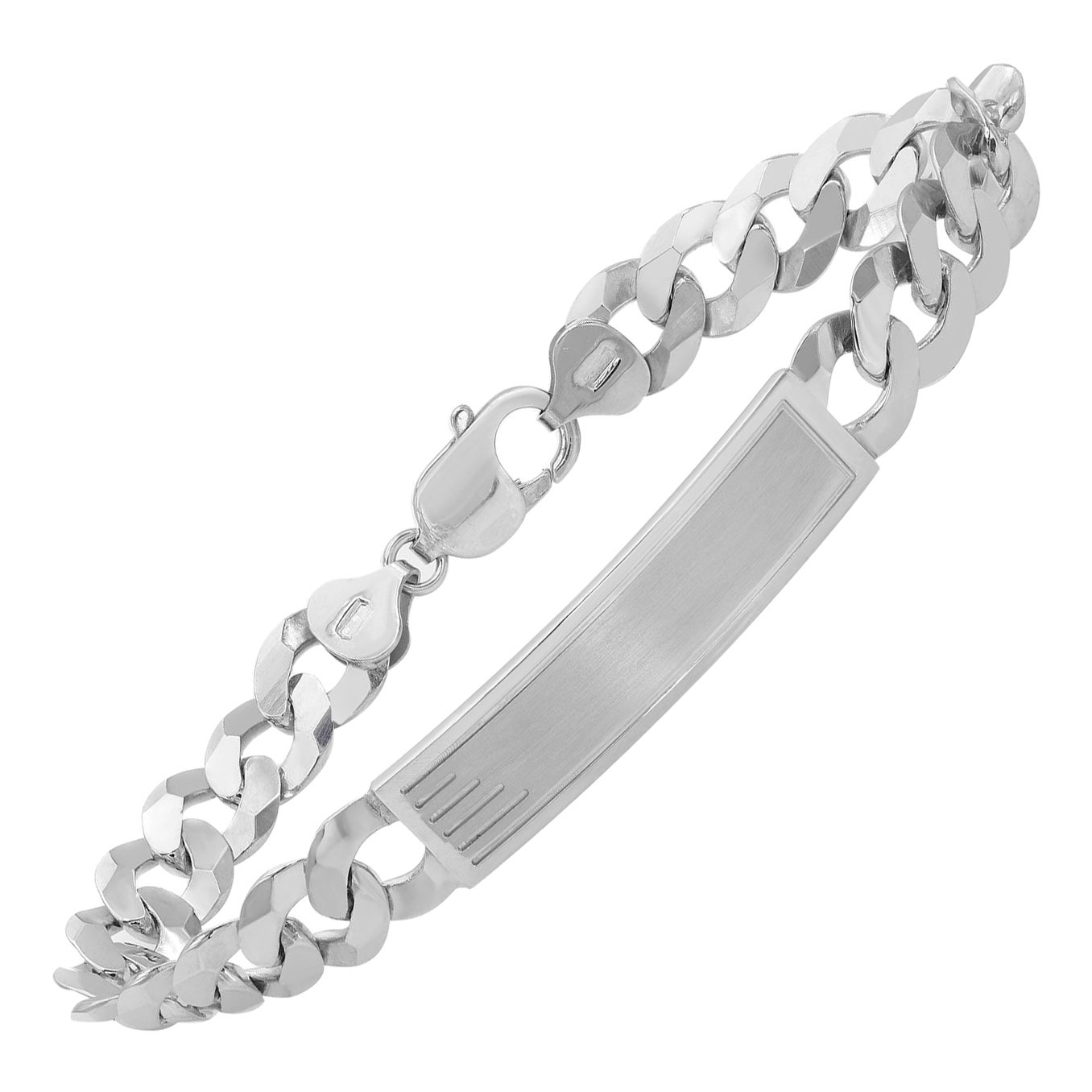 Curb Cuban Link Chain Mens ID Polished Bracelet 925 Sterling Silver