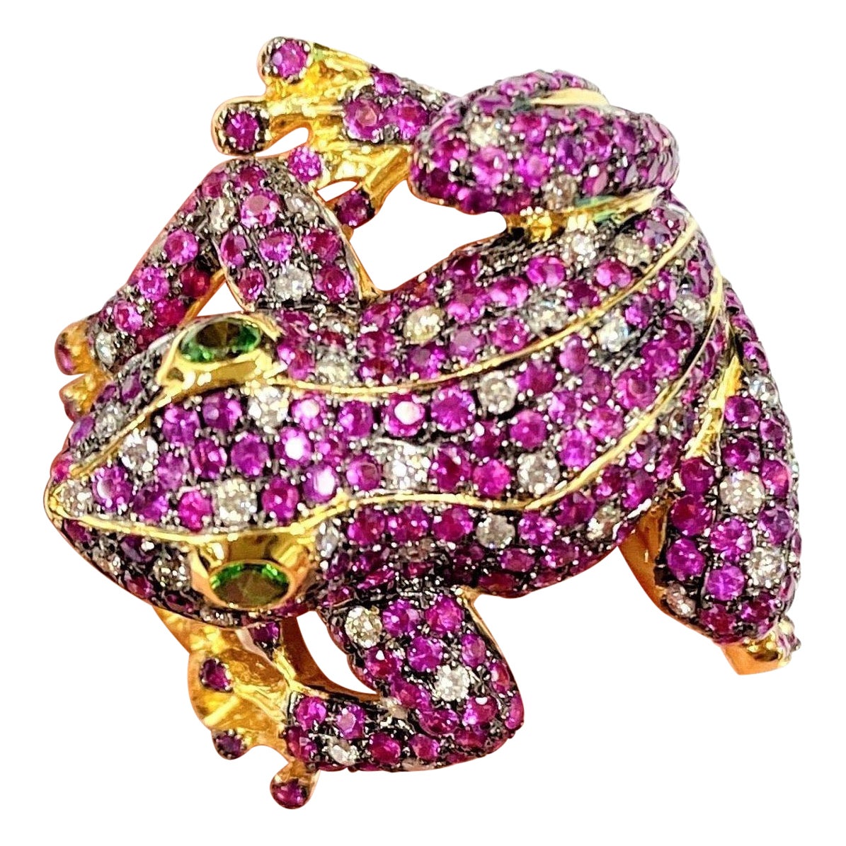16, 179 Rare Important 18KT Gold Fancy Red Sapphire Tsavorite Diamond Frog Ring
