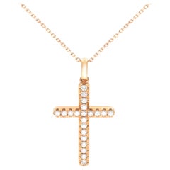 Rachel Koen 18k Rose Gold Diamond Ladies Cross Pendant Necklace 0.38cttw