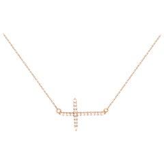 Rachel Koen Collier croix en or rose 14K avec diamants 0.28cttw