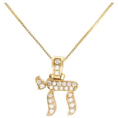 Rachel Koen 18K Yellow Gold Diamond Chai Pendant Necklace 0.28cttw