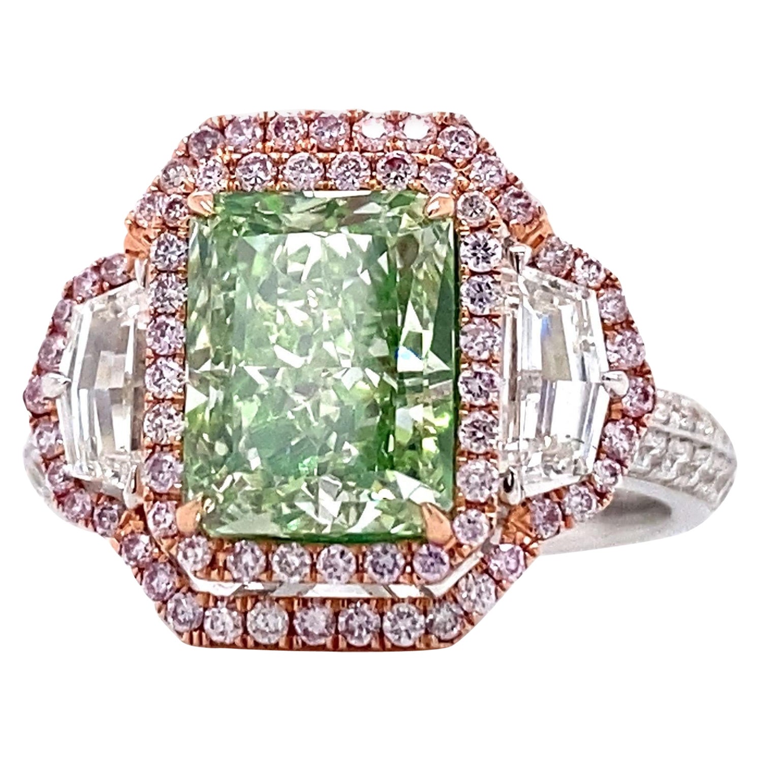 Emilio Jewelry GIA Certified 3.00 Carat Greenish Diamond Ring For Sale