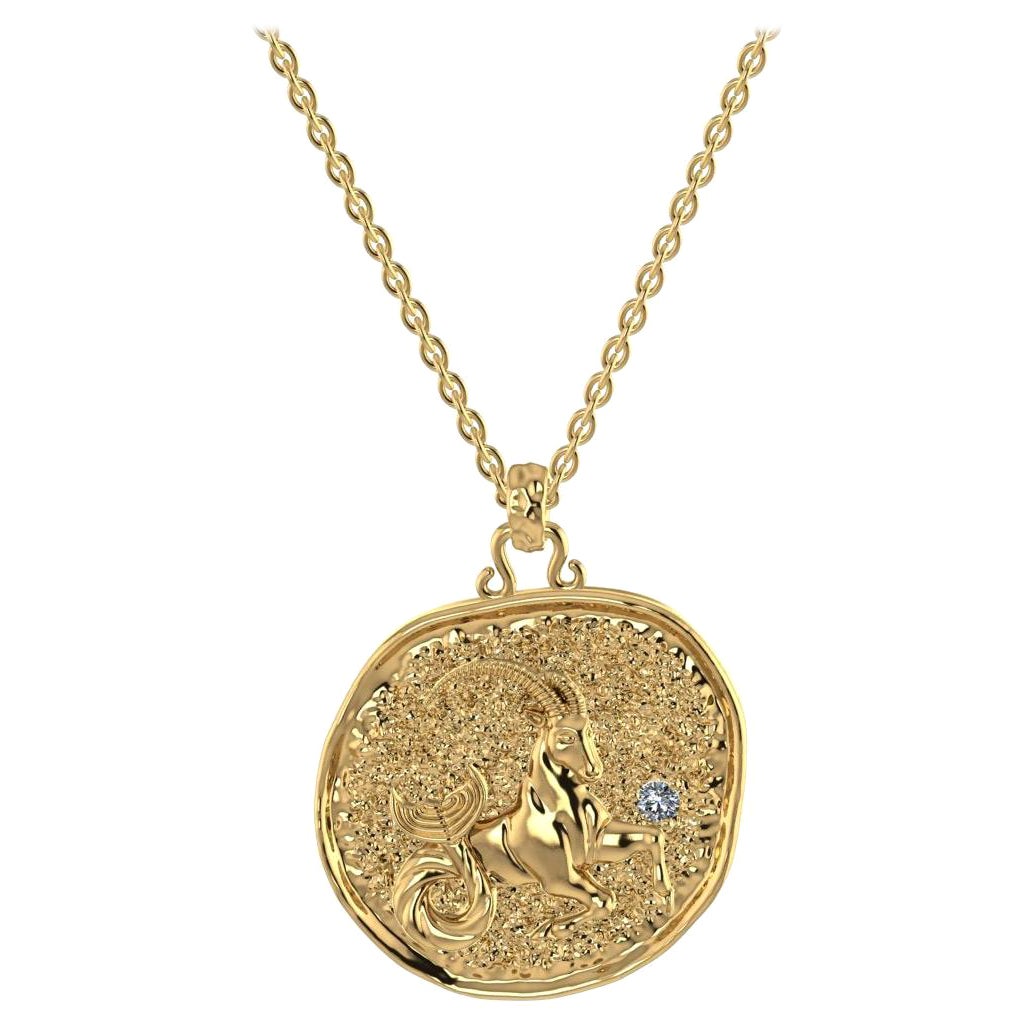 Toktam 18k Yellow Gold Zodiac Sign Capricorn Diamond Necklace For Sale