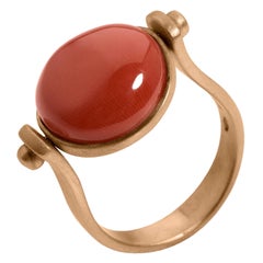 Petronilla Gemstone Red Coral Roman Style Red 18 Kt Gold Reversible Italian Ring