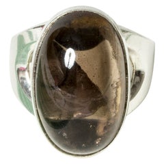 Modernist Silver and Smoke Quartz Ring by Elis Kauppi, Finland, 1960