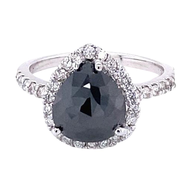 2.84 Carat Pear Cut Black Diamond White Gold Engagement Ring For Sale