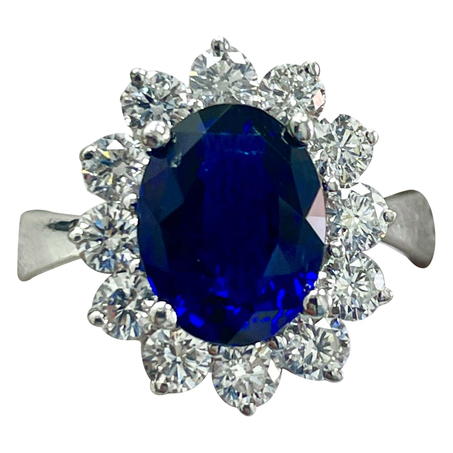 4.03 Carat Oval Sapphire & Diamond White Gold Ring