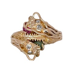 Antiker chinesischer Nosey „Nose“ von Dragon & Co. Gold- und Multi-Edelstein-Ring, zugeschrieben