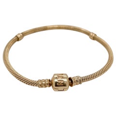 Retro Pandora Moments 14K Gold Snake Chain Charm Bracelet