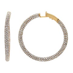 18K Rose Gold 6.90 Carat Pave Set Diamond Inside Out Eternity Hoop Earrings