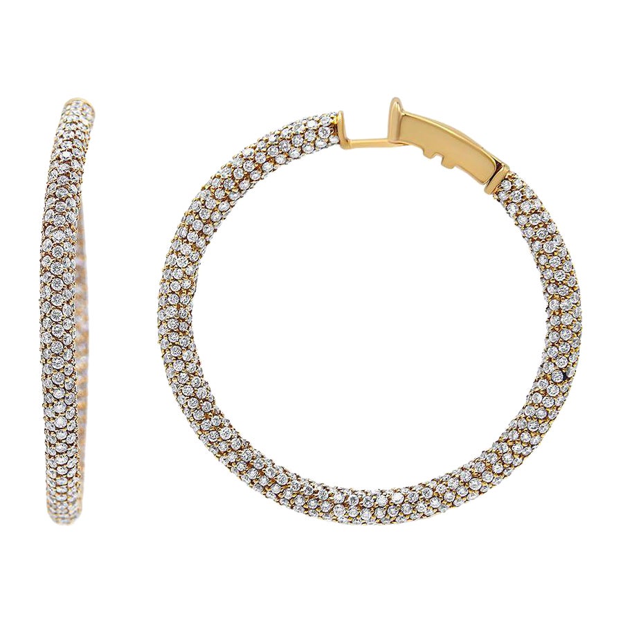 18K Rose Gold 6.90 Carat Pave Set Diamond Inside Out Eternity Hoop Earrings