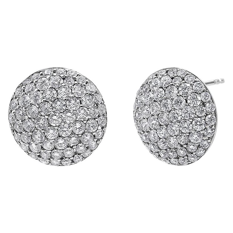 18K White Gold 3 1/2 Cttw Diamond Cluster Composite Disc Stud Earrings