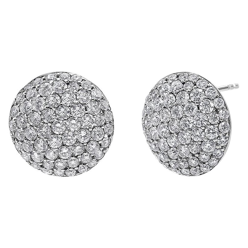 18K White Gold 3 1/2 Cttw Diamond Cluster Composite Disc Stud Earrings For Sale