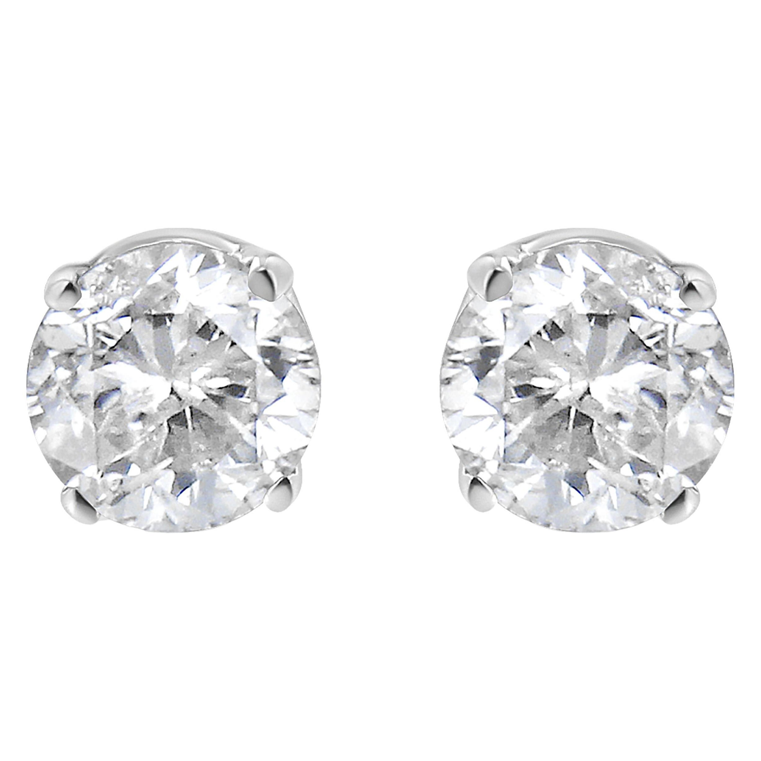 AGS Certified 14K White Gold 1.0 Carat Brilliant Round-Cut Diamond Stud Earrings