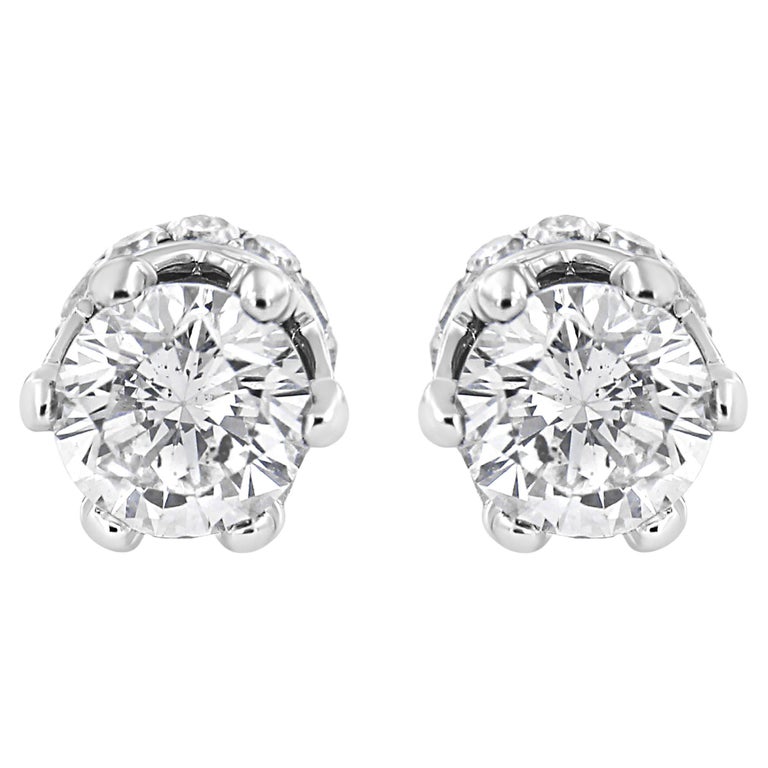 Cubic Zirconia Earrings Shop 14K White Gold 3/4 CT Princess-Cut