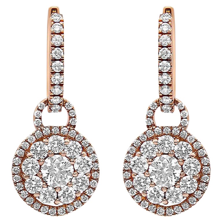 18K Rose Gold 1 1/2 Cttw Round Shaped Diamond Composite Drop and Dangle Earrings