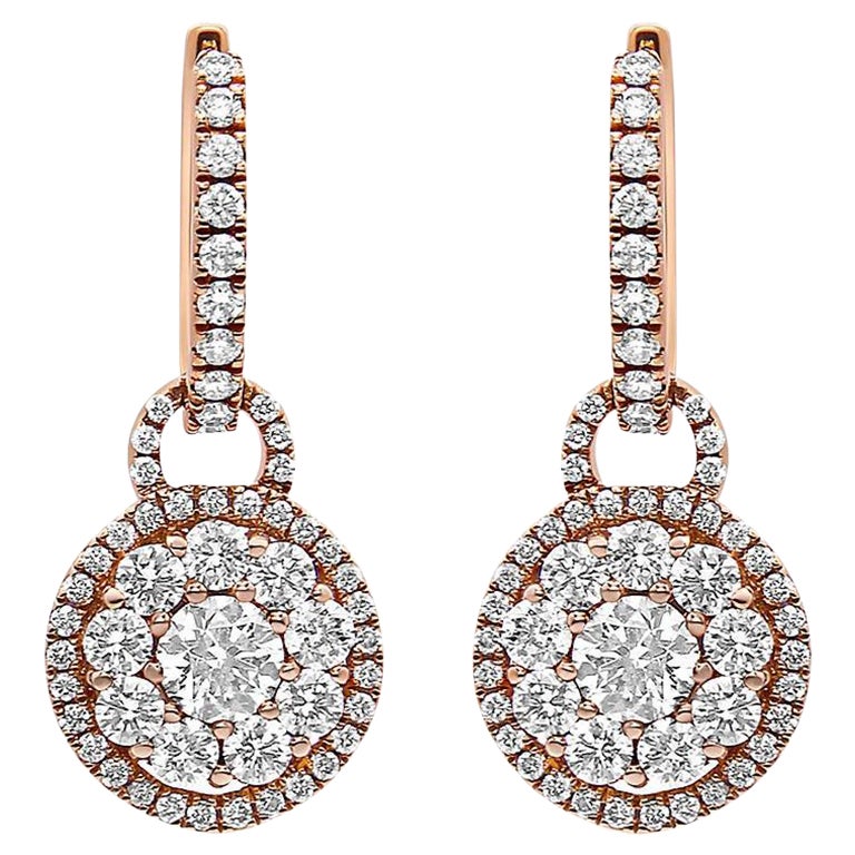 Boucles d'oreilles composites en or rose 18K avec diamants ronds de 1 1/2 ctw