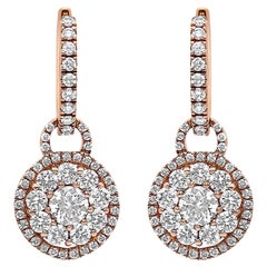 18K Rose Gold 1 1/2 Cttw Round Shaped Diamond Composite Drop and Dangle Earrings