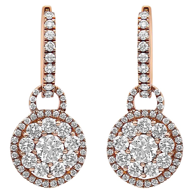18K Rose Gold 1 1/2 Cttw Round Shaped Diamond Composite Drop and Dangle Earrings For Sale