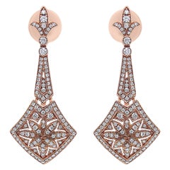 18K Rose Gold 1 1/3cttw Diamond Fleur De Lis Trellis Style Drop & Dangle Earring