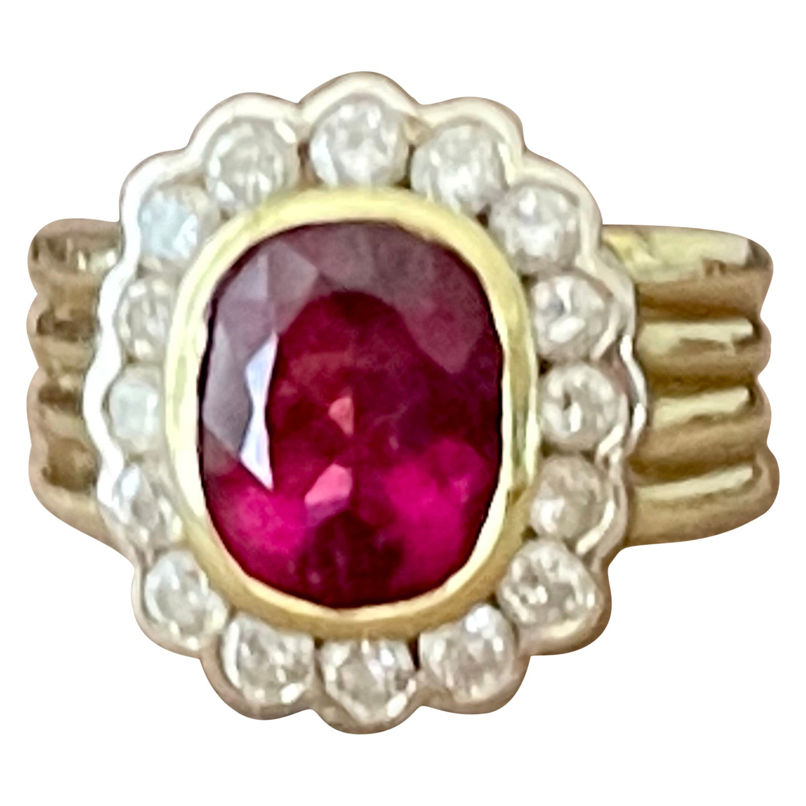 Vintage 18 K White Yellow Gold Ring Pink Torumaline Diamonds For Sale