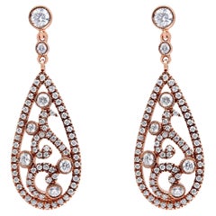 18 Karat Roségold 1 1/4 Karat Diamant-Ohrstecker in Tropfenform mit tropfenförmigem Tropfen und Ohrstecker