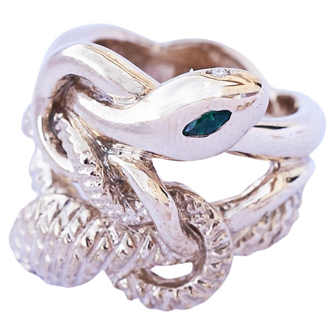 Emerald White Diamond Ruby Double Head Snake Ring Animal Jewelry J Dauphin For Sale