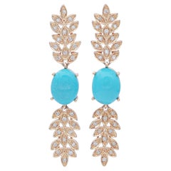 Turquoise, Diamonds, 14 Karat Rose Gold Dangle Earrings