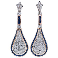 Sapphires, Diamonds, 14 Karat Rose and White Gold Earrings