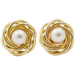 Pearl Gold Knot Earrings