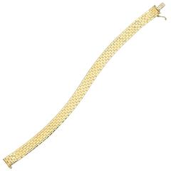 Gold Flat Brick Patterned Polished Link Bracelet