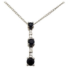 Vintage 14 Karat White Gold Natural Sapphire and Diamond Pendant Necklace