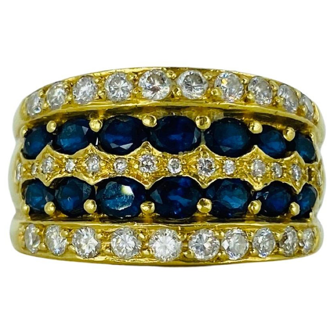 Vintage 2.00 Total Carat Weight Diamonds and Blue Spinel Band Ring 18k For Sale