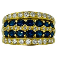 Bague jonc vintage en or 18 carats avec diamants et spinelle bleue d'un poids total de 2,00 carats