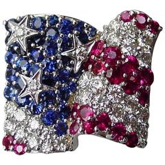 Jean Vitau Diamond Sapphire and Ruby Flag Brooch
