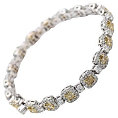 Natural Yellow Cushion and Round White Diamond 7.41 Carats TW Gold Bracelet