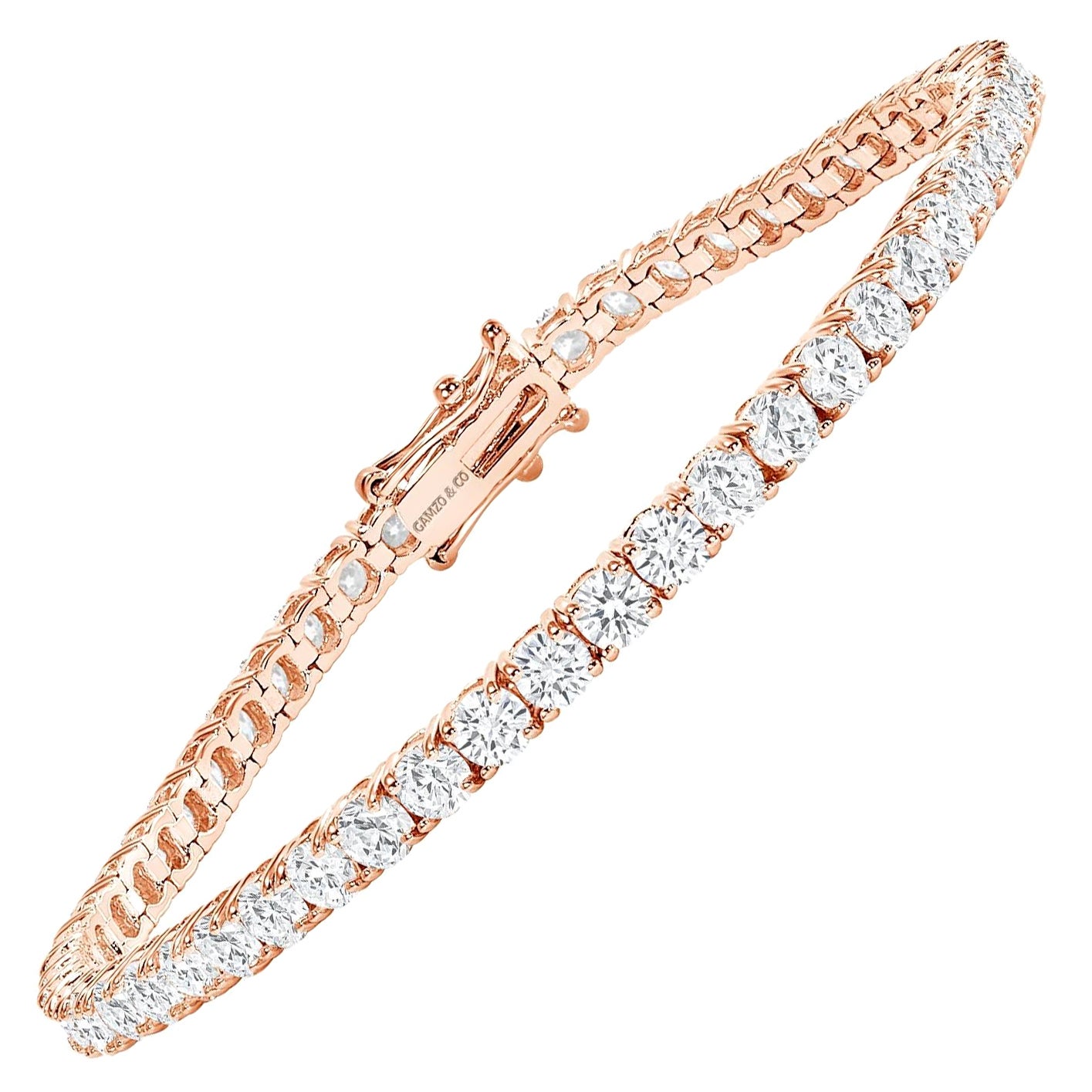 14K Rose Gold 3 Carat Round Diamond Tennis Bracelet For Sale