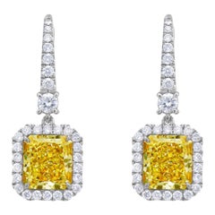 2.41 & 2.47ct Fancy Light Yellow Radiant Diamond Drop Earrings