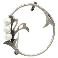 Mikimoto Estate Akoya Pearl Brooch Pin Sterling Silver