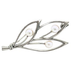 Mikimoto Estate Akoya Pearl Brooch Pin Sterling Silver