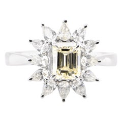 1.12 Carat Natural Very Light Yellow Diamond Halo Ring Set in Platinum