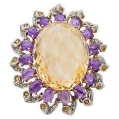 Topazs, Amethysts, Diamonds, Rose Gold and Silver Retrò Ring.