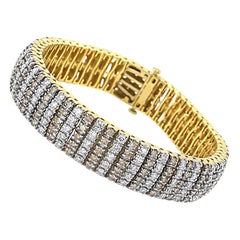 Bracelet tennis à 5 rangées de diamants blancs et or jaune 10 carats de couleur cocon 10 1/3 carats