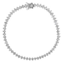 Bracelet tennis en or blanc 14 carats certifié AGS avec 2 griffes serties de diamants ronds de 5,0 carats poids total