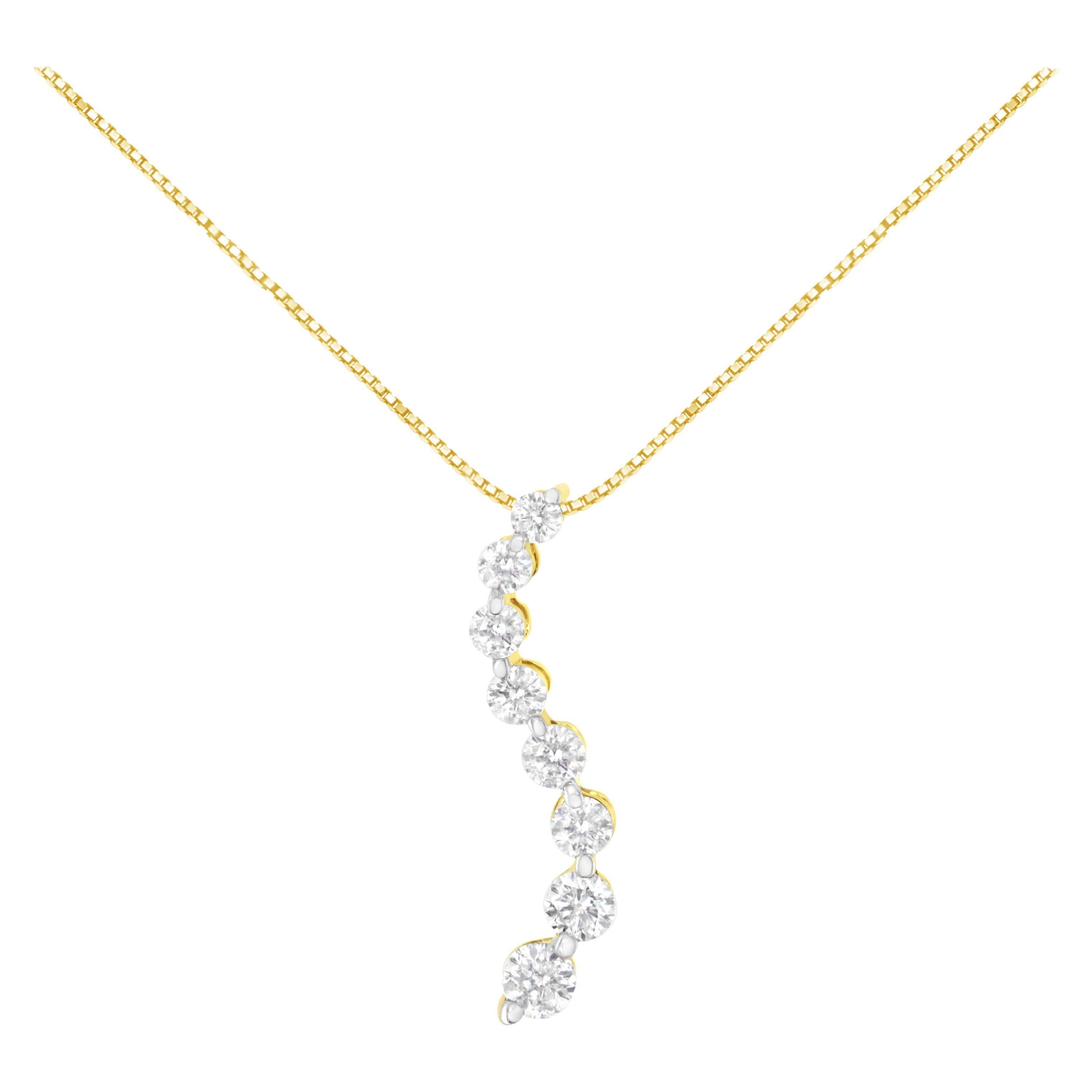 AGS Certified 14K Yellow Gold 3.0 Carat Diamond Journey Pendant Necklace