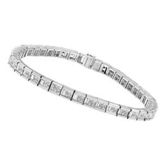 14K White Gold 4 3/8 Cttw Princess and Baguette Diamond Tennis Bracelet