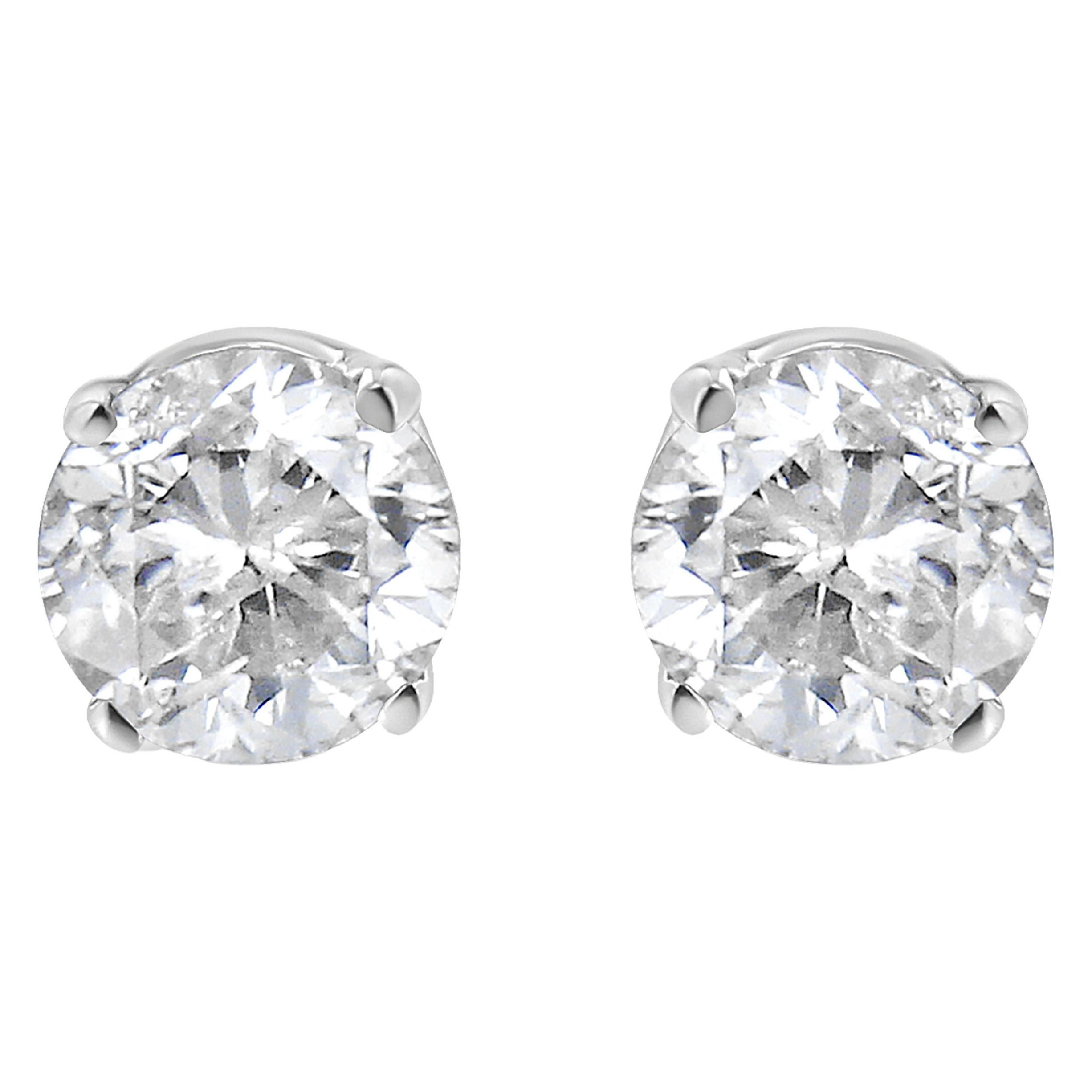 AGS Certified 14K White Gold 1.0 Carat Round-Cut Solitaire Diamond Stud Earrings